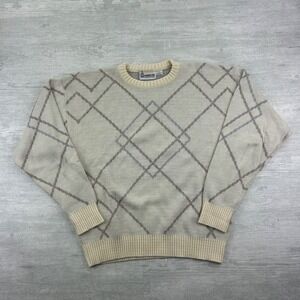 Vintage 90s London Fog Sweater Size Large Cream Geometric USA Made Pull Over